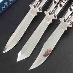 BM Balisong Butterfly Folding Knife 3.74" 440C Mirror Plain Blade, Stainless steel Handles - BM42 BM43 BM47