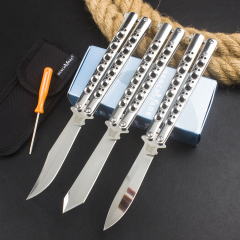 BM Balisong Butterfly Folding Knife 3.74" 440C Mirror Plain Blade, Stainless steel Handles - BM42 BM43 BM47