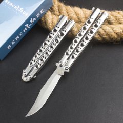 BM Balisong Butterfly Folding Knife 3.74" 440C Mirror Plain Blade, Stainless steel Handles - BM42 BM43 BM47