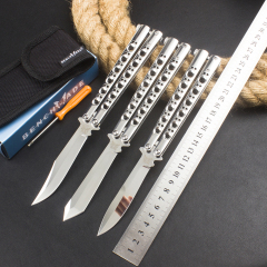 BM Balisong Butterfly Folding Knife 3.74" 440C Mirror Plain Blade, Stainless steel Handles - BM42 BM43 BM47