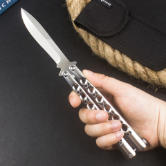 BM Balisong Butterfly Folding Knife 3.74" 440C Mirror Plain Blade, Stainless steel Handles - BM42 BM43 BM47