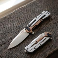 Kershaw 2039 KVT Flipper Knife 2.91" D2 Stonewashed Blade, 420 Stainless Steel Handles , Frame Lock