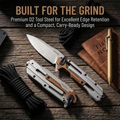 Kershaw 2039 KVT Flipper Knife 2.91" D2 Stonewashed Blade, 420 Stainless Steel Handles , Frame Lock