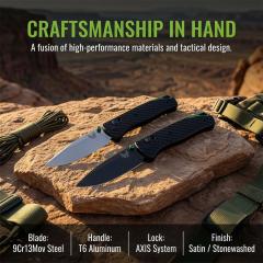 BM 534 Bugout AXIS Folding Knife 3.19" 9Cr13 Satin Plain Blade, T6-Aluminum Handles