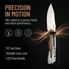 Kershaw 2039 KVT Flipper Knife 2.91" D2 Stonewashed Blade, 420 Stainless Steel Handles , Frame Lock