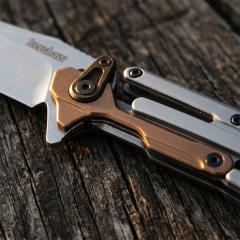 Kershaw 2039 KVT Flipper Knife 2.91" D2 Stonewashed Blade, 420 Stainless Steel Handles , Frame Lock