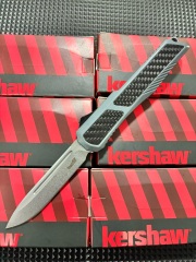 Kershaw Angry Shark OTF AUTO Knife 3.23" CPM-D2 Stonewashed Point Blade, Carbon Fiber+Alloy Handles
