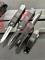 MT Troodon AUTO OTF Knife 3.74" M390 Double Combo Edge Dagger Blade, Black Aluminum Handles