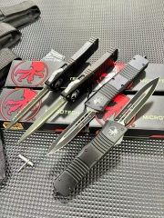 MT Troodon AUTO OTF Knife 3.74" M390 Double Combo Edge Dagger Blade, Black Aluminum Handles