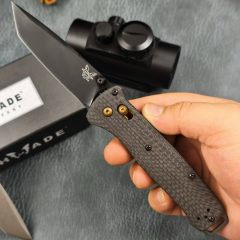 BM Bailout AXIS Folding Knife 3.34" S90V Tanto Plain Blade, Carbon Fiber Handles - 537GY-1