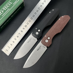Pro-Tech AUTO Folding Knife 3.35" 440 Plain Blade, Linen + Aluminum alloy Handles