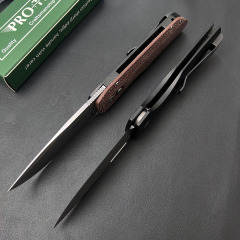 Pro-Tech AUTO Folding Knife 3.35" 440 Plain Blade, Linen + Aluminum alloy Handles
