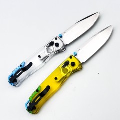 BM 535-1 Bugout AXIS Folding Knife 3.15" D2 Satin Plain Blade, PEI Handles