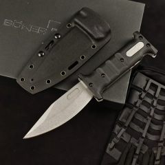 Boker Plus Extension Knife, D2 Stonewashed Variable Length Recurve Blade, TPE Handles, Kydex Sheath