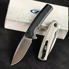 ZT 0044BLK Button Lock Flipper Knife 3.11" CPM-S45VN DLC Drop Point Blade, Titanium Handles