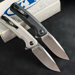 ZT 0044BLK Button Lock Flipper Knife 3.11" CPM-S45VN DLC Drop Point Blade, Titanium Handles