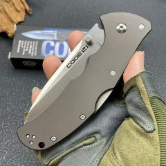 Cold Steel 58PS/58PT Code 4 Spear Point Folding Knife 3.35" S35VN Satin Plain Blade, Aluminum Handles, Lockback