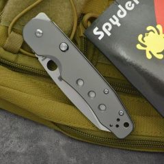 Spy C240 Kevin Smock Folding Knife 3.54" D2 Satin Plain Blade, TC4 Handles, Compression Lock - C240CFP