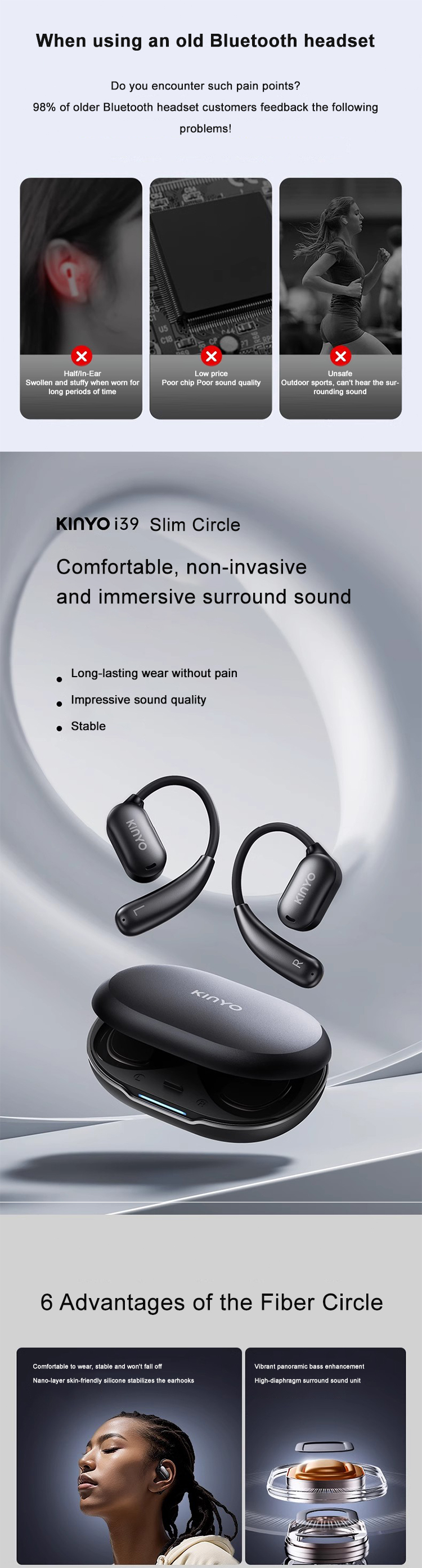 Kinglucky i39 Open Ear Wireless Headphones