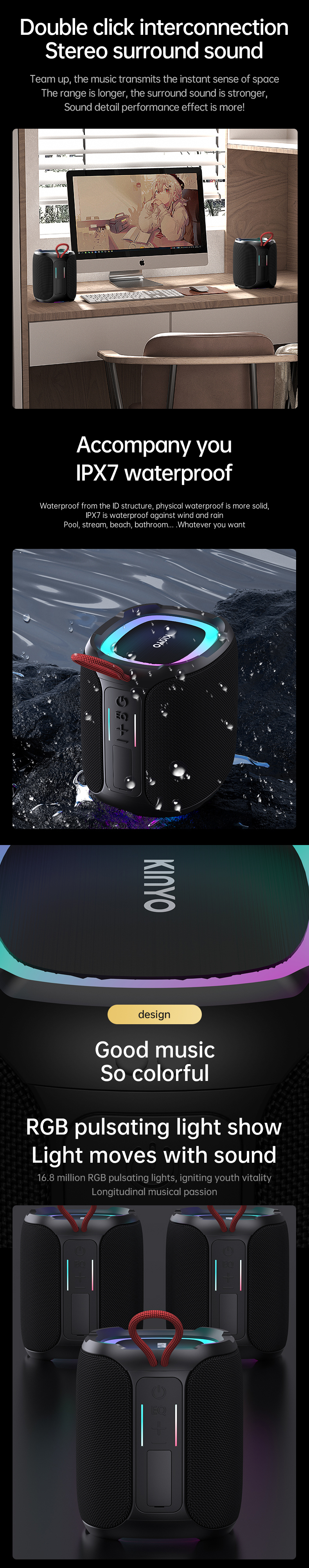 Kinglucky K50 Bluetooth Water Resistant Wireless Speaker
