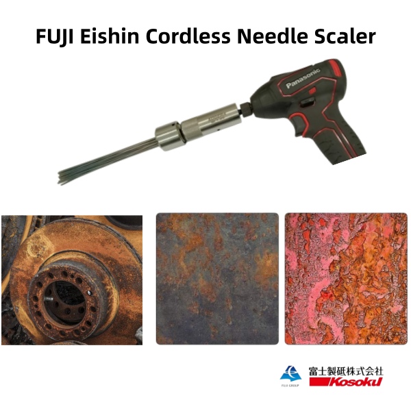 Outdoor heavy-duty rust removal utilizing the FUJI Eishin cordless needle scaler attachment