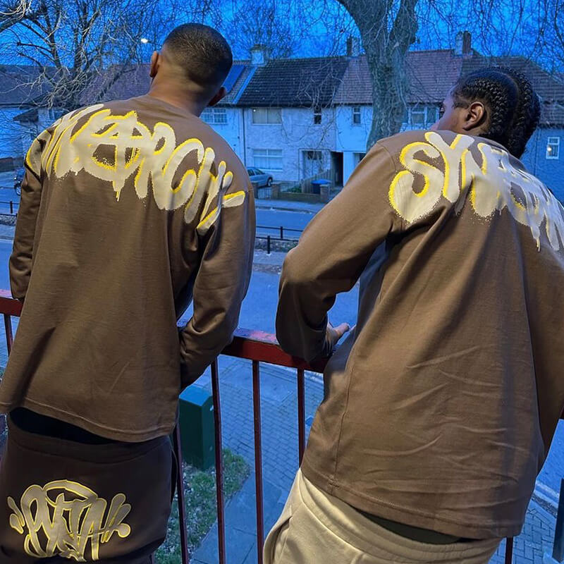 Syna Logo Long Sleeve Syna World Synarchy Tshirt Brown Wearing Effect