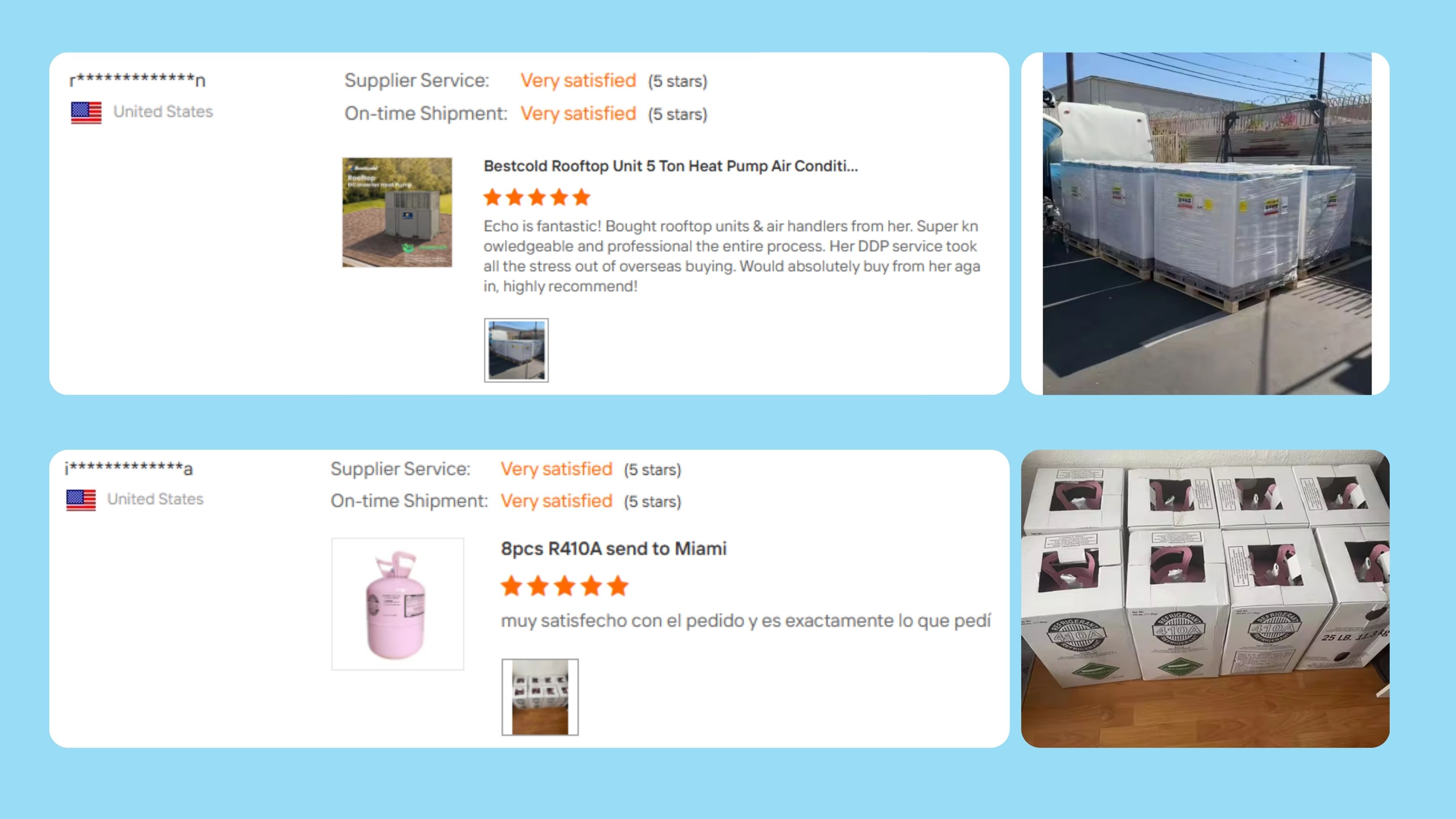 Customer feedback on product quality and overall cooperation