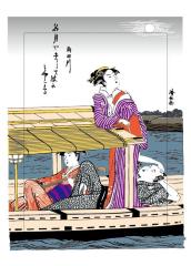 Japanese Ukiyo - e Style Interior Design Decoration Background Images: Ancient Japanese Nobles on a Boat Trip
