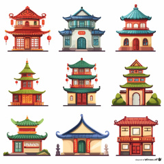Collection of Nine Ancient Chinese Palace Icons
