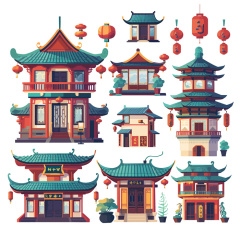 Collection of 8 Sets of Icons of Chinese Traditional Royal Garden Architecture
