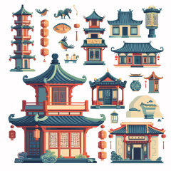 Collection of Chinese Ancient Architecture Icons