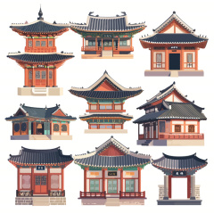 Collection of 9 Chinese Ancient Residence Architecture Icons