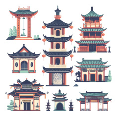 Collection of Eight Chinese Ancient Architecture Icons
