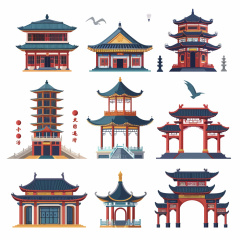Collection of Nine Chinese Classical Architecture Icons