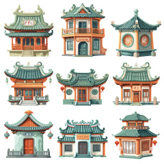 Collection of 9 Chinese Ancient Taoist Temple Architecture Decoration Pictures