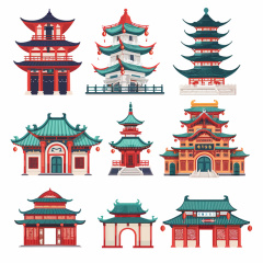 Collection of 9 Ancient Chinese Pavilion Icons