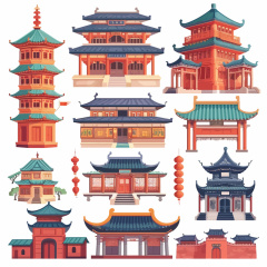 Collection of 11 Classic Chinese Architectural Icon Sets