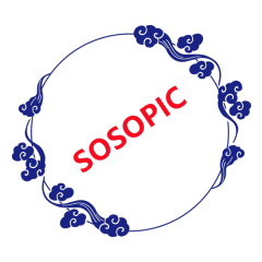 Chinese Blue Circular Border Template with Blue Rolled Clouds