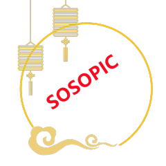 Chinese Golden Circular Border Design Template with Traditional Lanterns and Artistic Auspicious Clouds