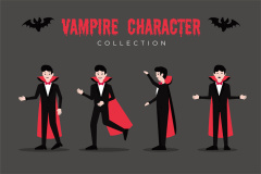 Gothic Elegance Promotional: Halloween Vampire Character Set with Black Cloak Costumes