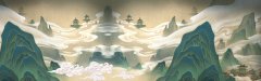 Idyllic Streamways Chinese Ink - Wash Landscape Pattern Template for Textile Design