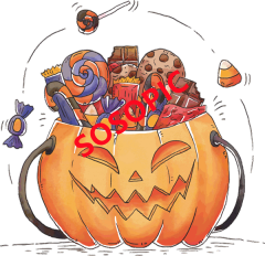 Halloween Trick-or-Treat Vector – Sweet Candy Icons with Ghost Faces & Autumn Vibe
