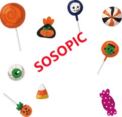 Halloween Night Treat Background – Candy Corn, Spooky Eyes & Stars Icons