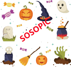Halloween Ghost Parade Background – Spooky Fun Icons with Stars & Pumpkins