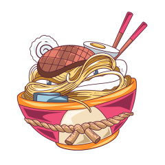 Japanese Retro Print – Culinary Wall Art for Dining Spaces with Dragon & Ramen Bowl Motif