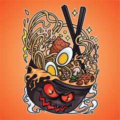 Japanese Vintage Poster – Culinary Display Background Featuring Ramen & Noren Curtain