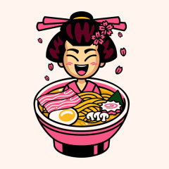 Japanese Vintage Poster – Restaurant Theme Graphic with Ramen Bowl & Rising Steam Elements