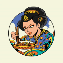 Japanese Culinary Illustration – Ramen Scene Poster for Food Branding & Decor