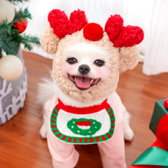 狗狗猫咪宠物圣诞帽子口水巾围兜泰迪法斗博美秋冬衣服装扮用品