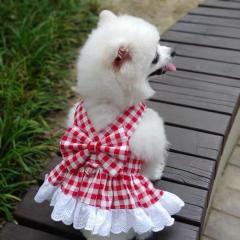 宠物JK格子裙子胸背带牵引绳遛狗狗猫咪背心衣服泰迪法斗用品厂家